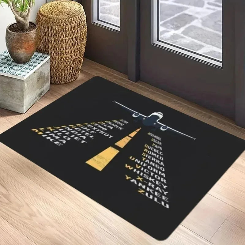 tapis entrée moderne lettres avion motifs floraux noir jaune gris antidérapant salon chambre bain