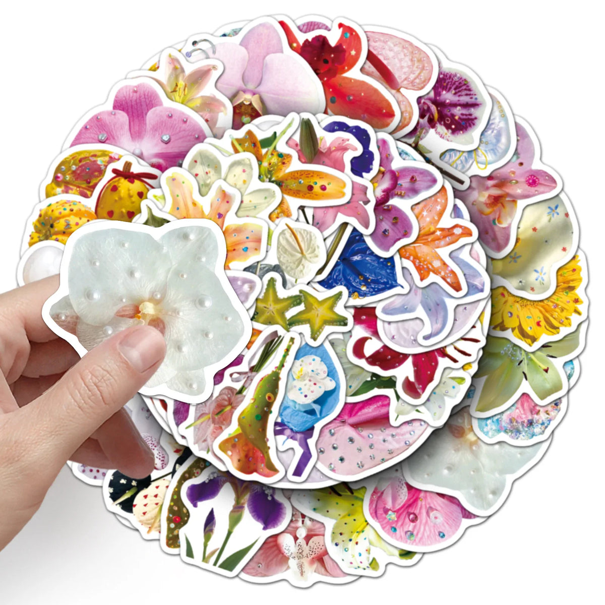 autocollants fleurs décoratifs scintillants adhésifs variés couleurs brillantes plantes réfrigérateur scrapbook