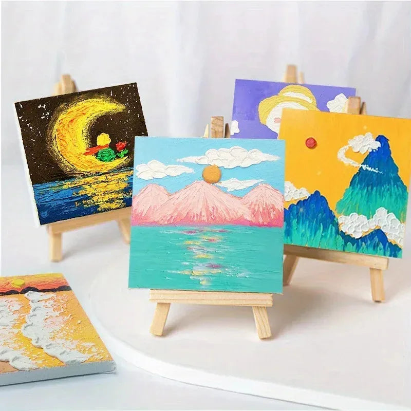 tableaux miniatures peinture huile fleurs blanches toile pré dessinée outils peinture palette pinceaux boite