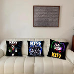 coussin carré motif kiss polyester pop rock noir imprimé dobbys décoratif 40x40cm 45x45cm 50x50cm
