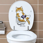 sticker mural chat cartoon adhésif toilette smartphone orange blanc beige gris