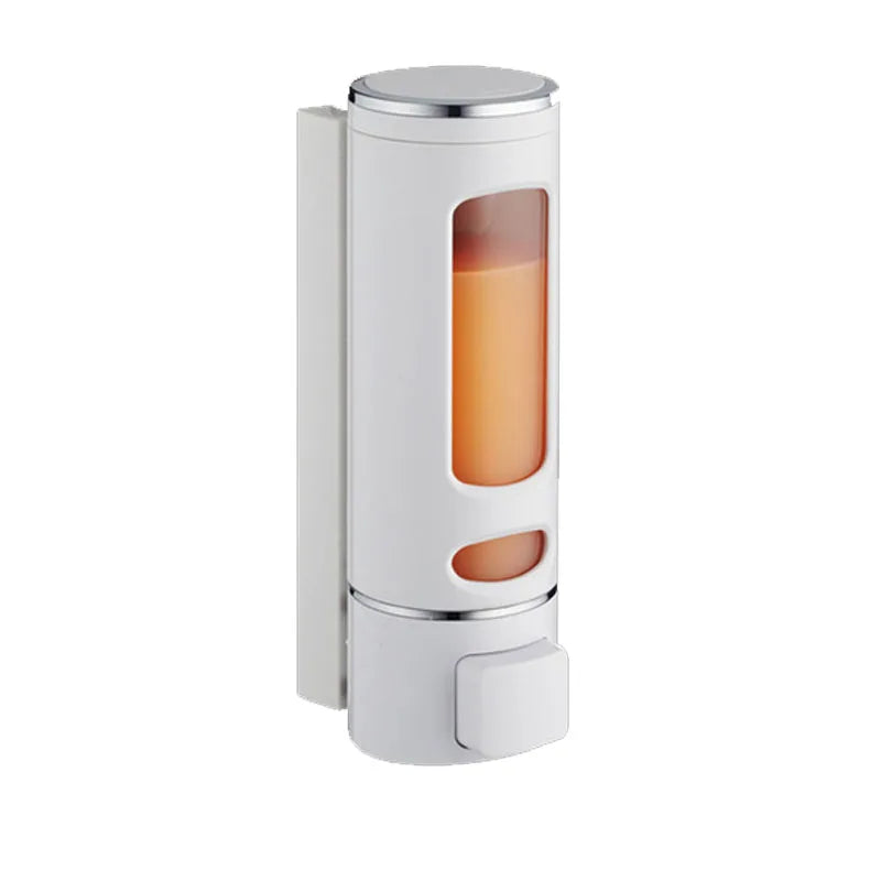 distributeur savon liquide or argent blanc moderne finition métallique fenêtre transparente minimaliste vis