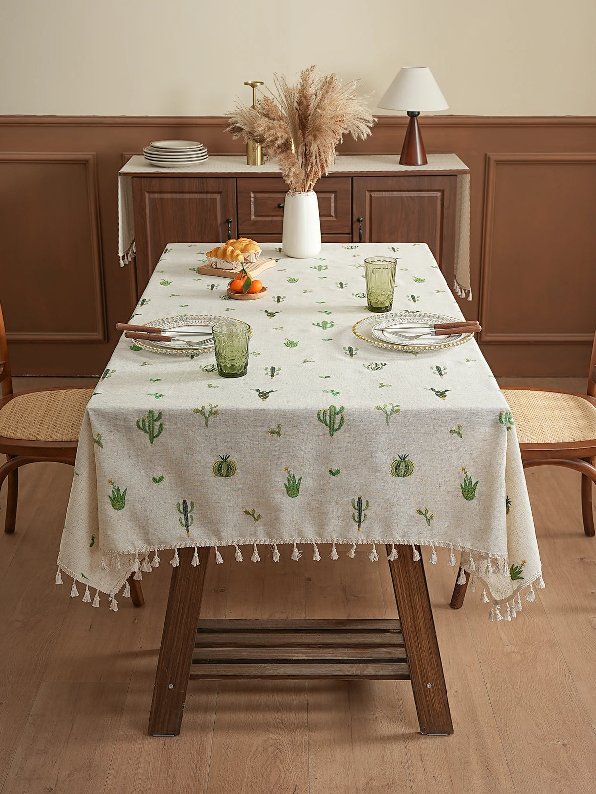 nappe table manger rustique boho chic cactus vert tissu épais printemps été automne hiverextérieur