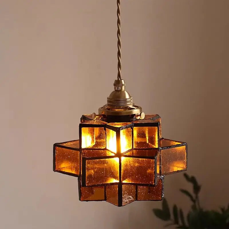 lampe suspendue moderne marron vert noir motif géométrique ampoule led e14 4w cable ajustable