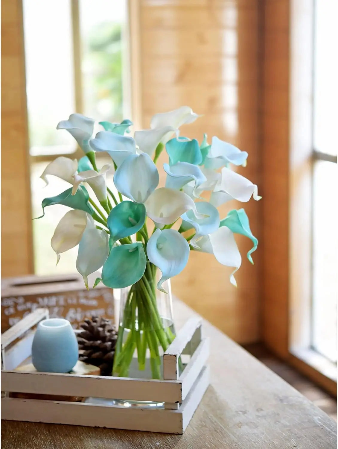 bouquet fleurs artificielles calla lily turquoise vert decoration intérieur moderne minimaliste