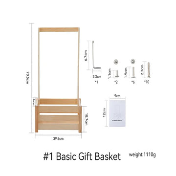 panier bébé bois rustique motifs floraux support mural accessoires enfant storage decoration chambre