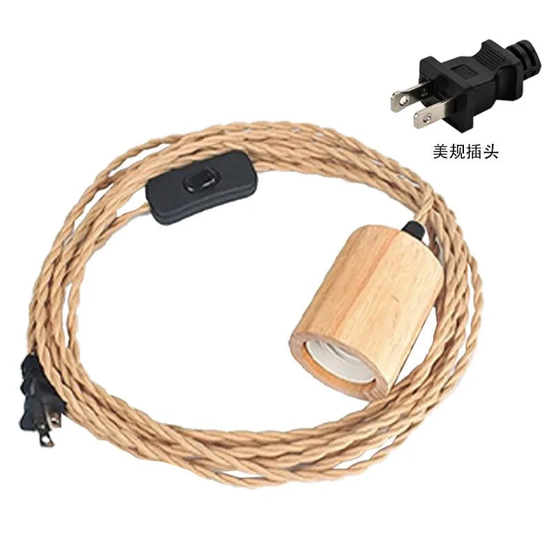 lampe suspension câble tressé marron clair interrupteur noir moderne rustique