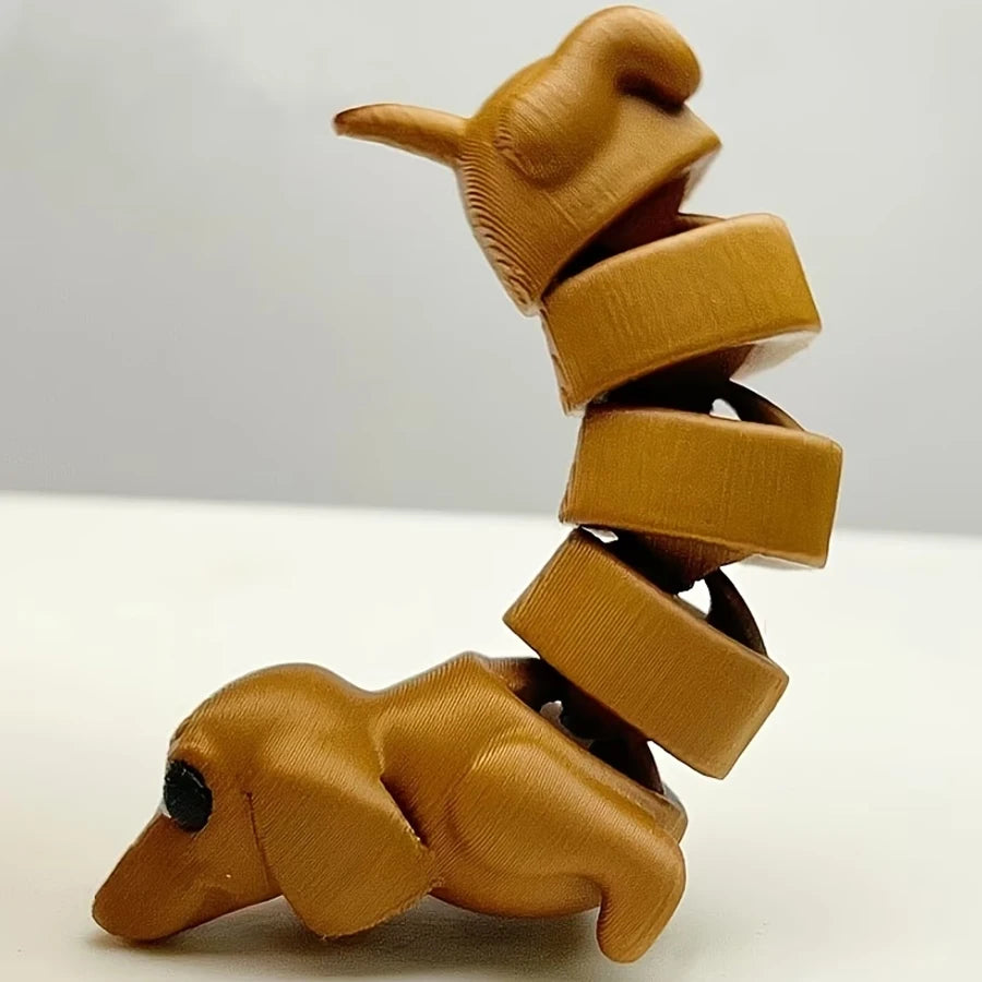 jouet articulé teckel marron multicolore impression 3d figurine fidget yeux noirs deco posable plastique