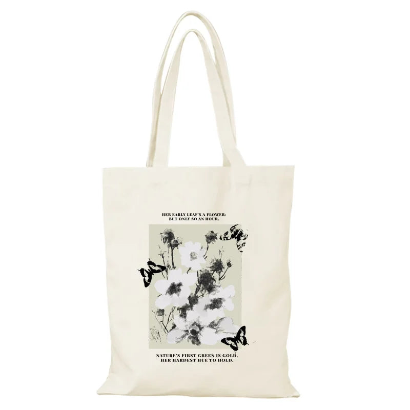 sac provisions toile fleurs décontracté poignées tote bag shopping femmes graphique