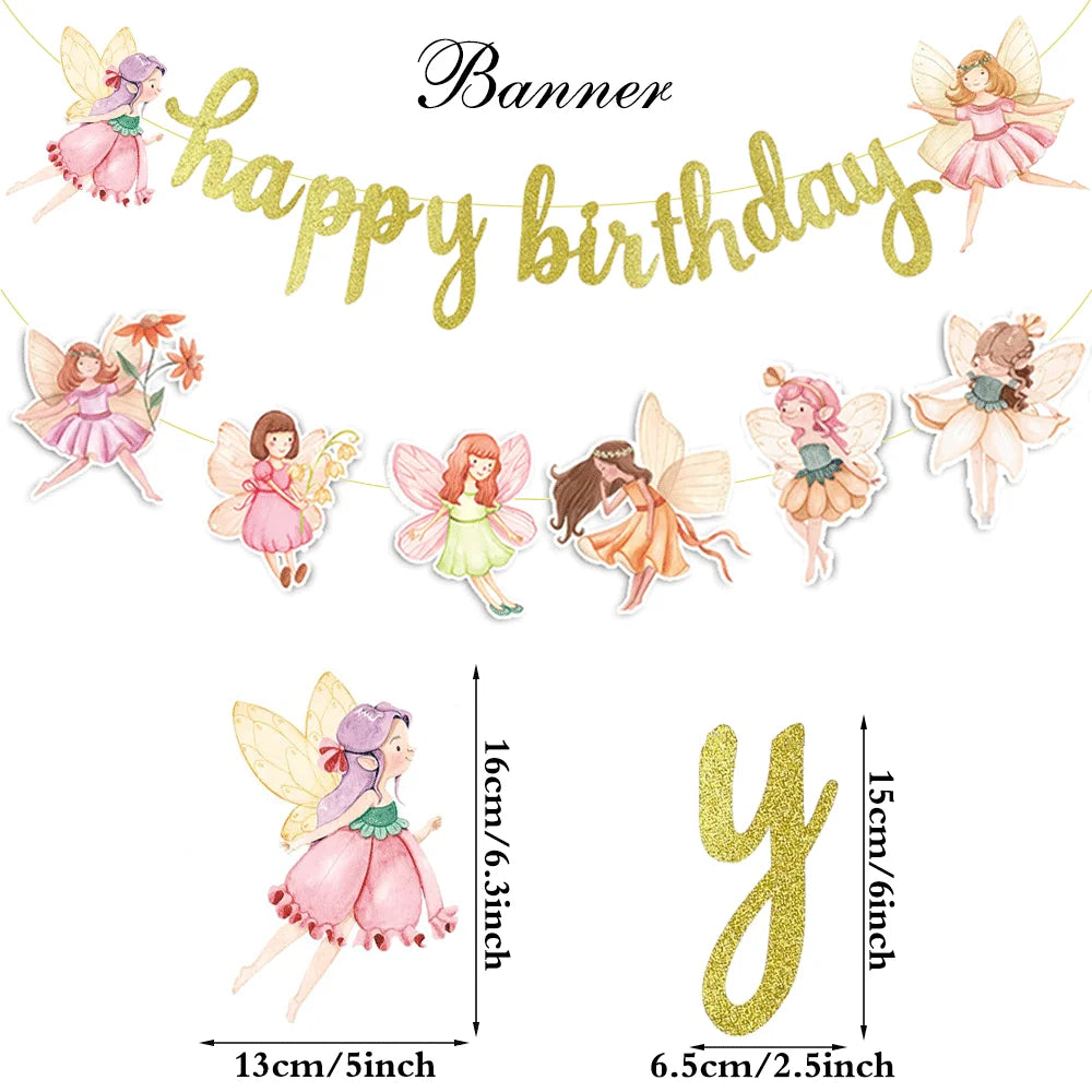 décoration fête anniversaire fées fleurs paillettes cake topper cupcakes spirales or rose