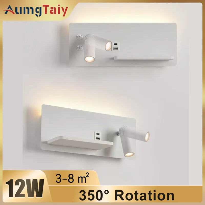 lampe murale led moderne blanc noir doré fixée mur abatjour interrupteur sources lumineuses 12w