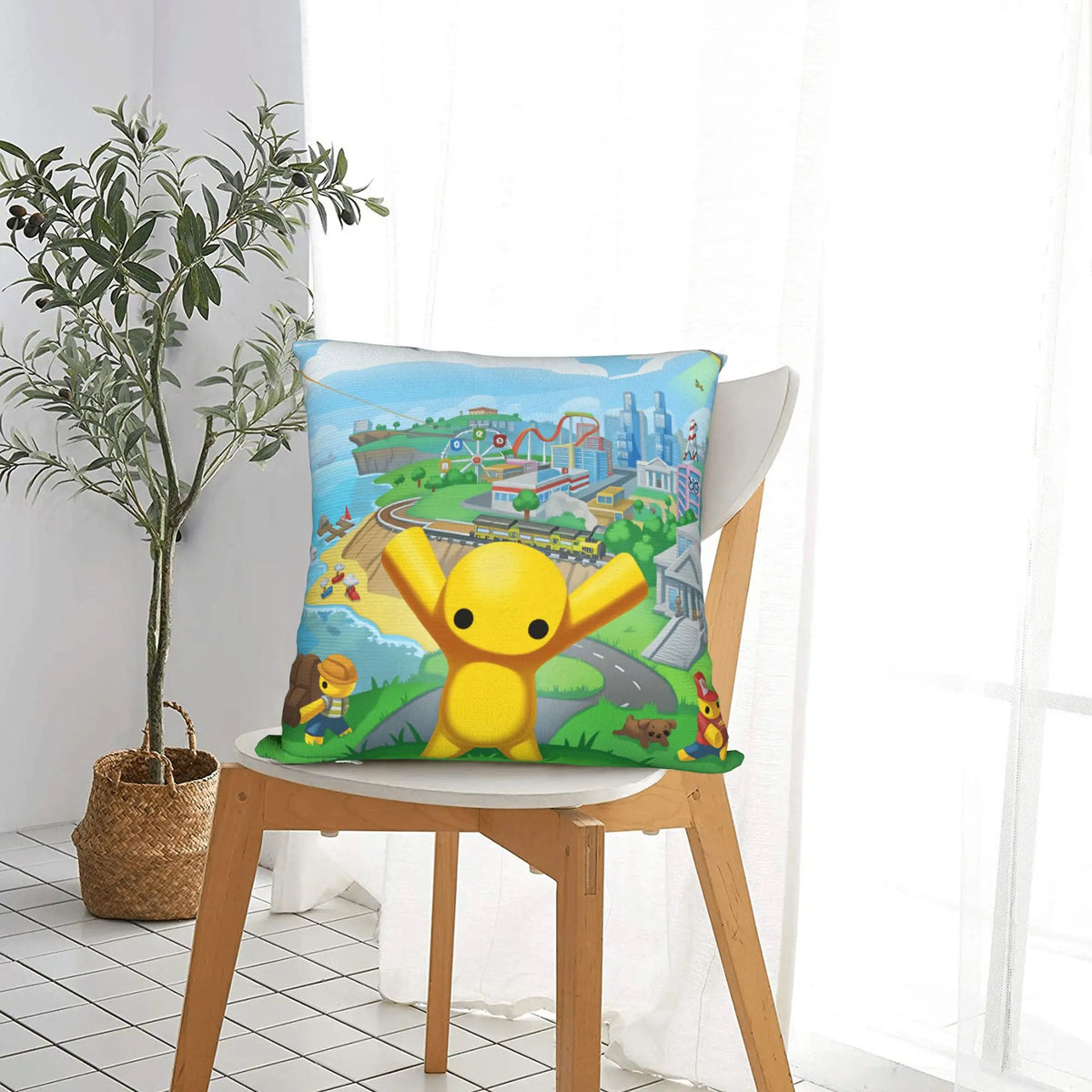 taies d'oreiller kawaii modernes imprimées dessins animés jaune vert bleu blanc non toxiques polyester