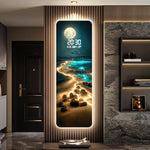 horloge murale moderne plage lune blanc beige bleu doré numerique