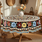 nappes bohèmes imprimées motifs floraux bordures festonnées tables rondes rectangulaires printemps été decoration maison