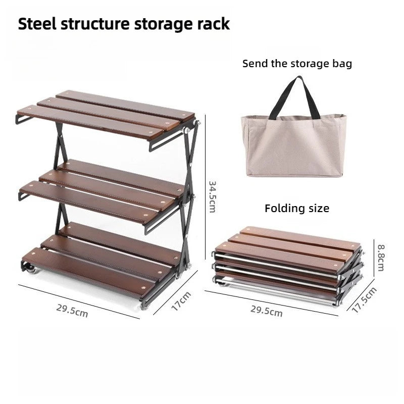 étagère pliable bois brun clair moderne trois niveaux clips fixation multifonctionnelle campingintérieur