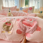 parure lit enfant fille rose chat mignon housse couette drap taies oreiller coton