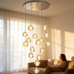 suspension lumineuse moderne cristal transparent argentées chambre salon
