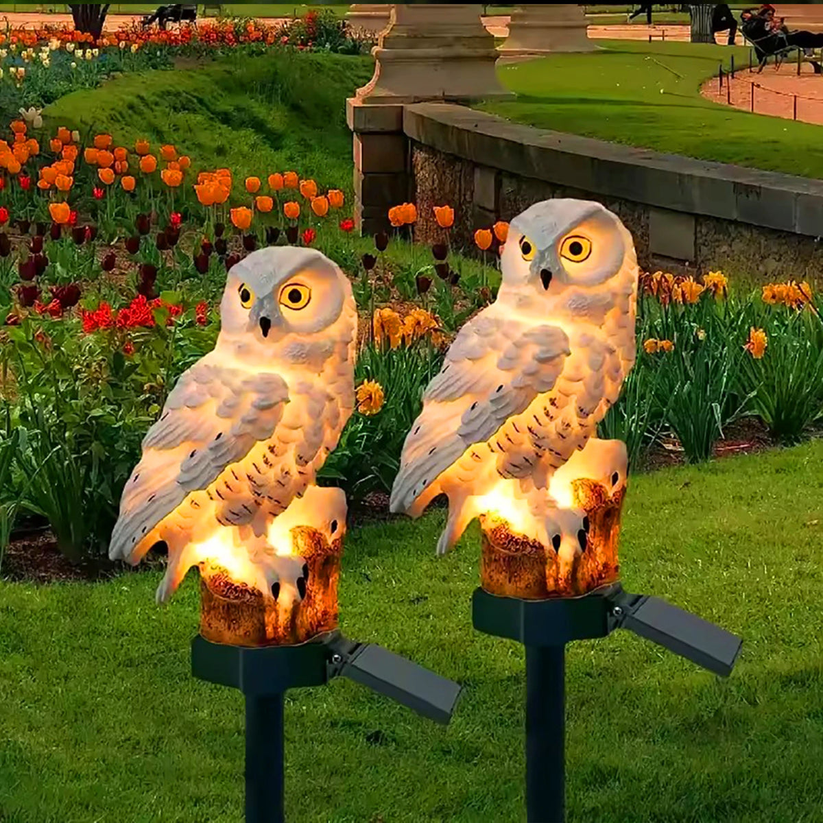 décoration solaire oiseau hibou blanc brun réaliste extérieur jardin moderne led résine