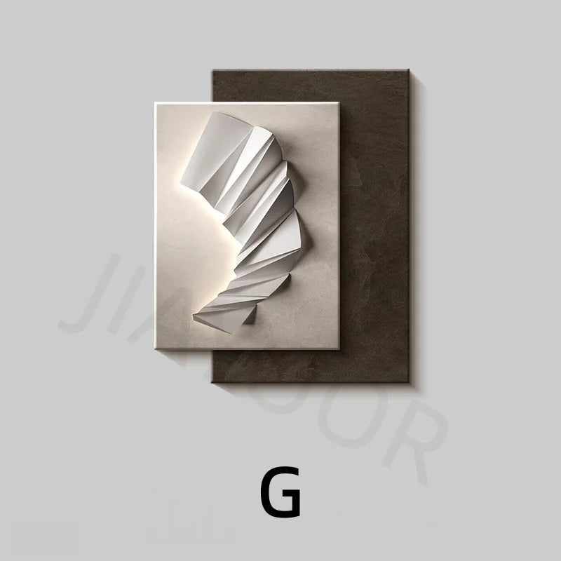 tableau abstrait contemporain mural led blanc gris marron clair ondulé mat éclairage minimaliste chambre