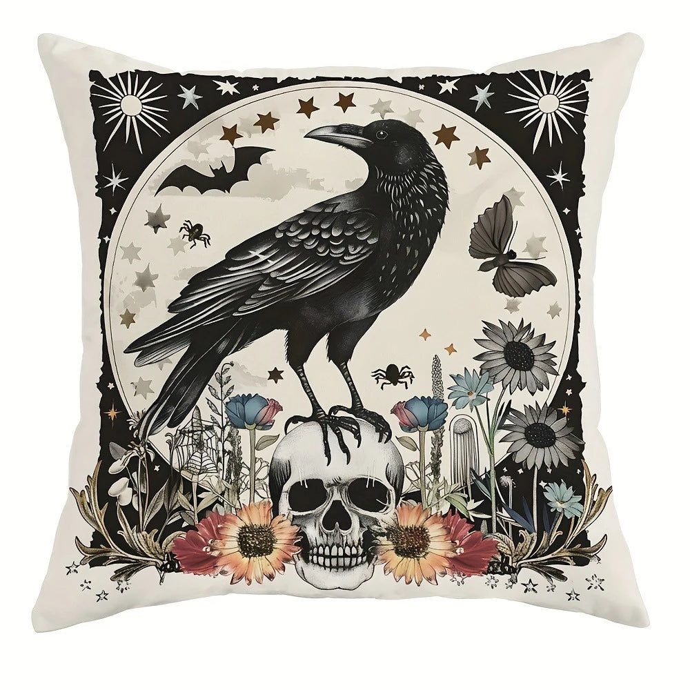 taies d'oreiller boho gothique papillons crânes fleurs étoiles 45x45cm polyester imprimé