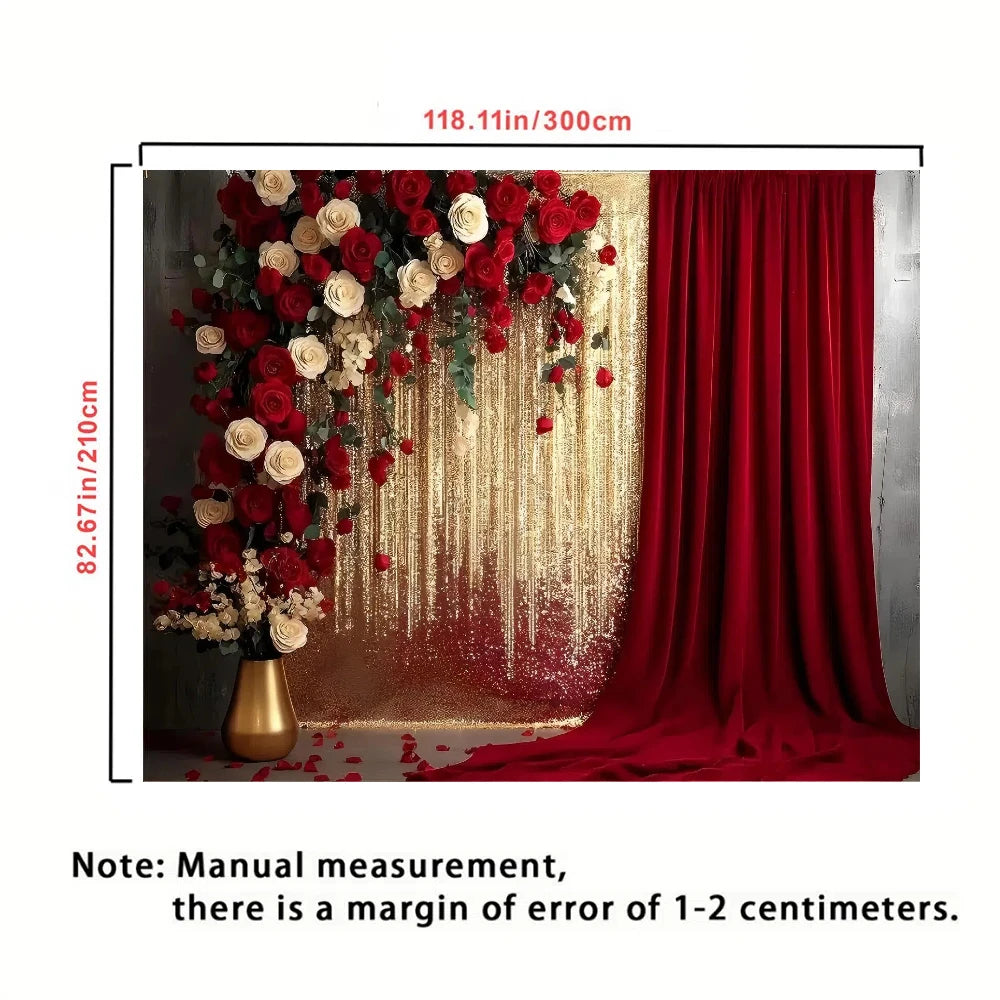 rideau rouge sequins moderne fleurs artificielles mariage anniversaire terylene 100x150cm 150x210cm 180x230cm 210x300cm