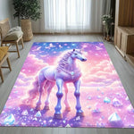 tapis licorne scénique violet rose blanc coeurs étoiles moderne antidérapant sol chambre enfant fantaisie