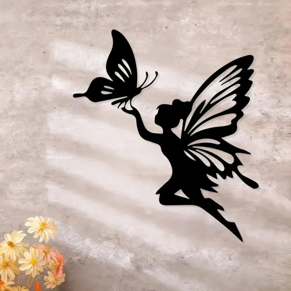 décoration murale silhouette fée papillon noir minimaliste intérieure chambre salon mur opaque