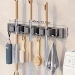 support porte balais accessoires nettoyage moderne adhésif gris blanc toile