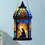 lanterne art nouveau bleu orange motifs floraux étoiles rétro opacité chaînes fixations murales