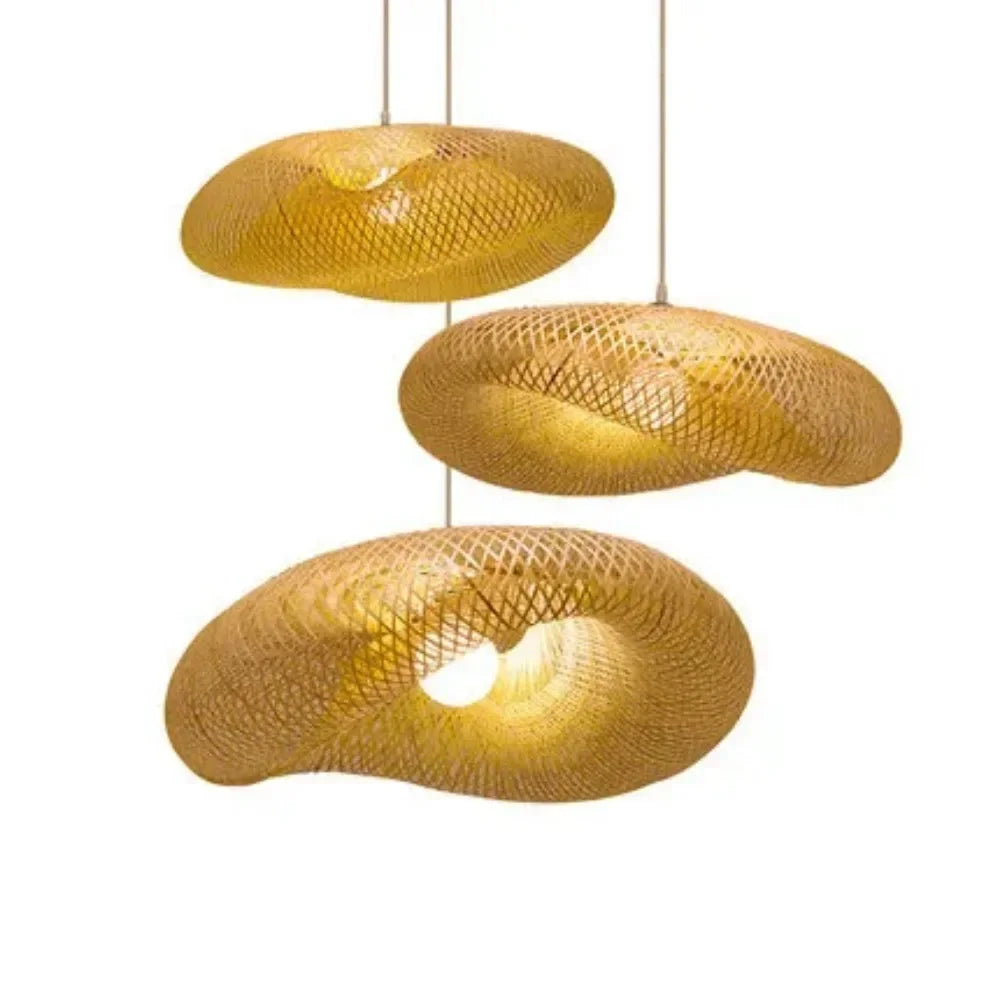 suspension lumineuse moderne bambou beige clair tissage minimaliste led sans ampoule