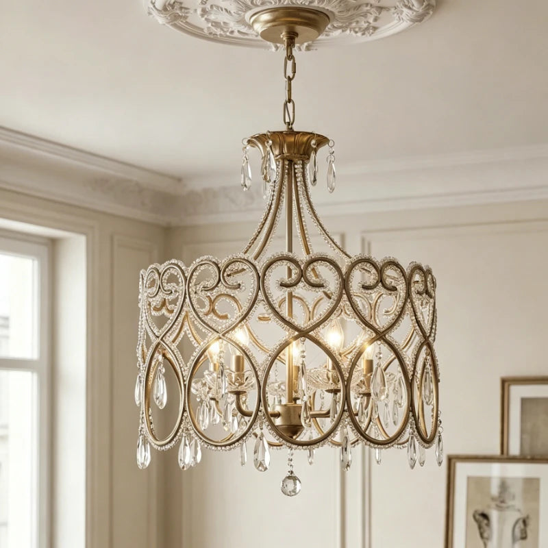lustre cristal cuivre poli baroque décoration salon luminaires suspendus led doré transparent
