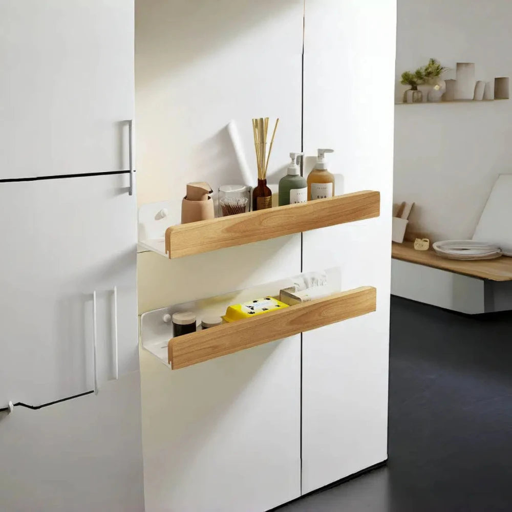 Étagère murale en bois noyer pour rangement d'épices et accessoires