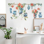 sticker mural fleurs vases colorés art floral vintage auto adhésif pvc résistant eau salon