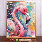 tableau broderie point croix flamant rose oiseau abstrait coton éco ruban guide moderne