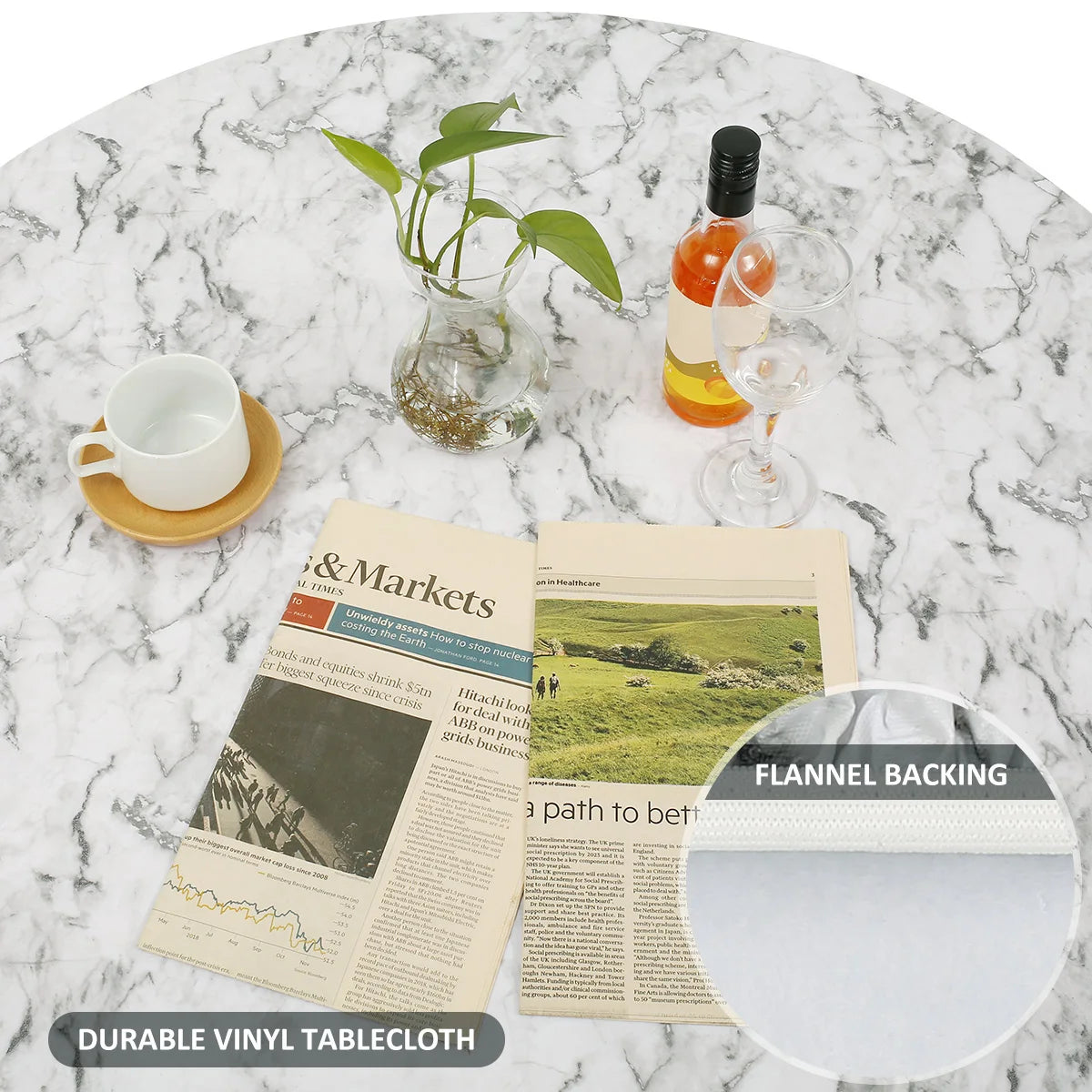 nappe table ronde imperméable pvc élastique bord marbre moderne blanc gris noir