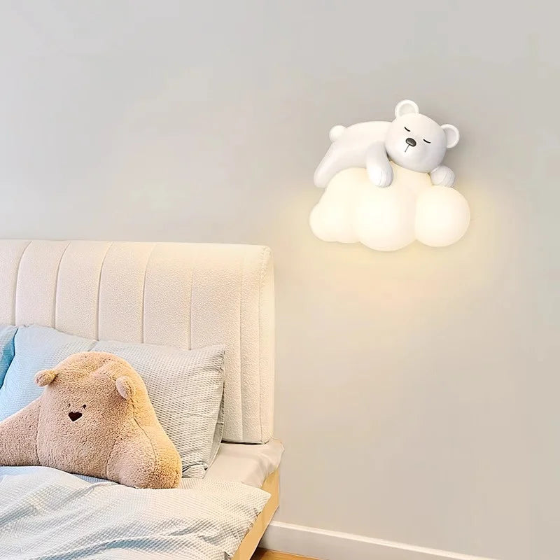 lampe murale décorative ours nuage enfant blanc moderne chambre éclairage mur fixé LED