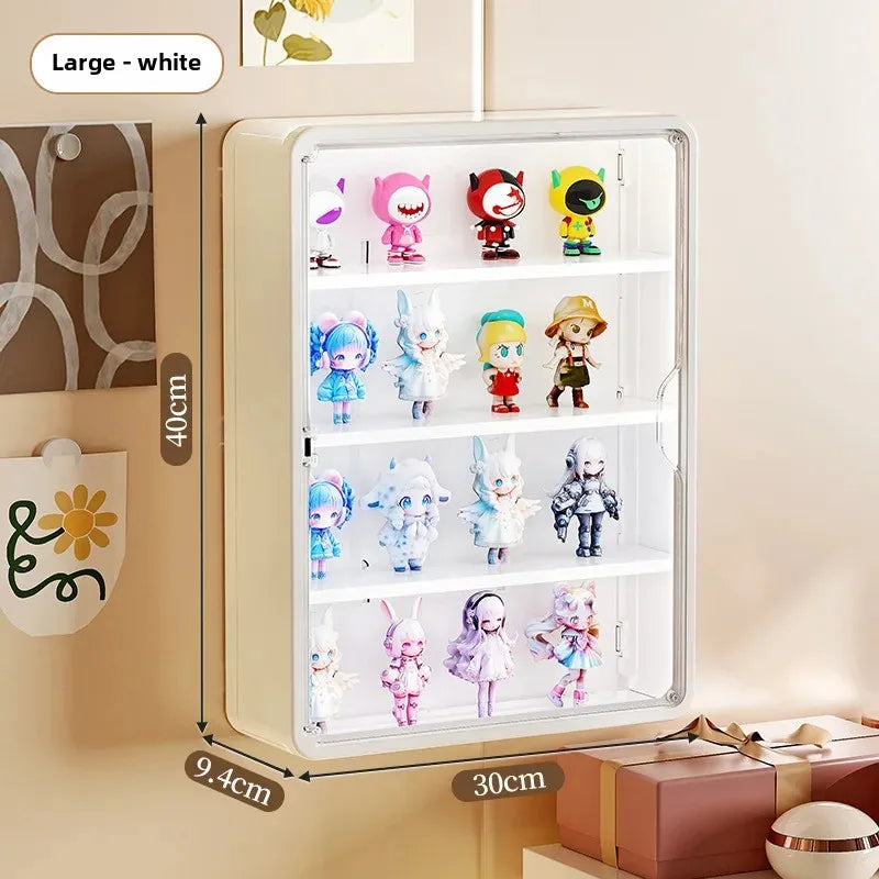 boîtes figurines transparentes modernes réutilisables fixées mur blanc violet organisateur jouets pliables grille
