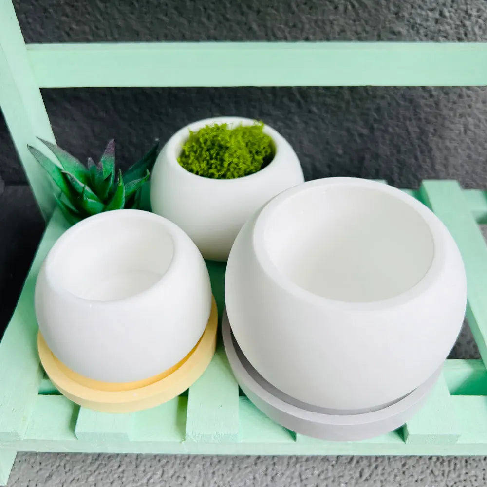 cache pot blanc silicone moderne plateau bois 9.3cm 6.5cm decoration fleurs bougies ciment succulentes