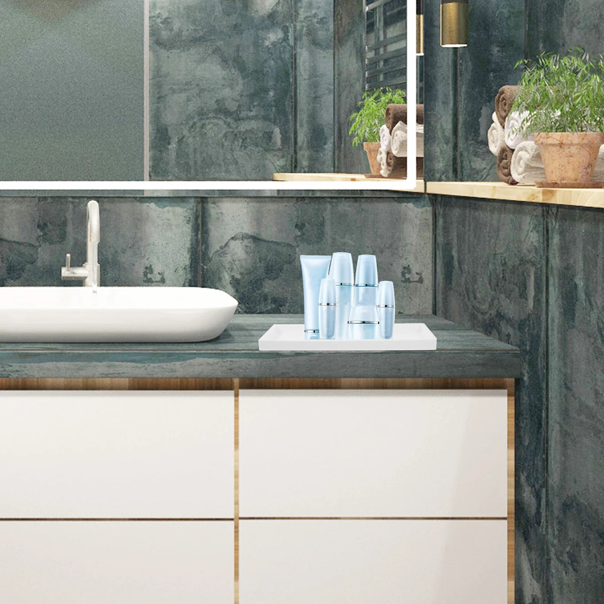 plateau rangement silicone gris moderne bijoux soins beauté brosses dents minimaliste comptoir salle bain