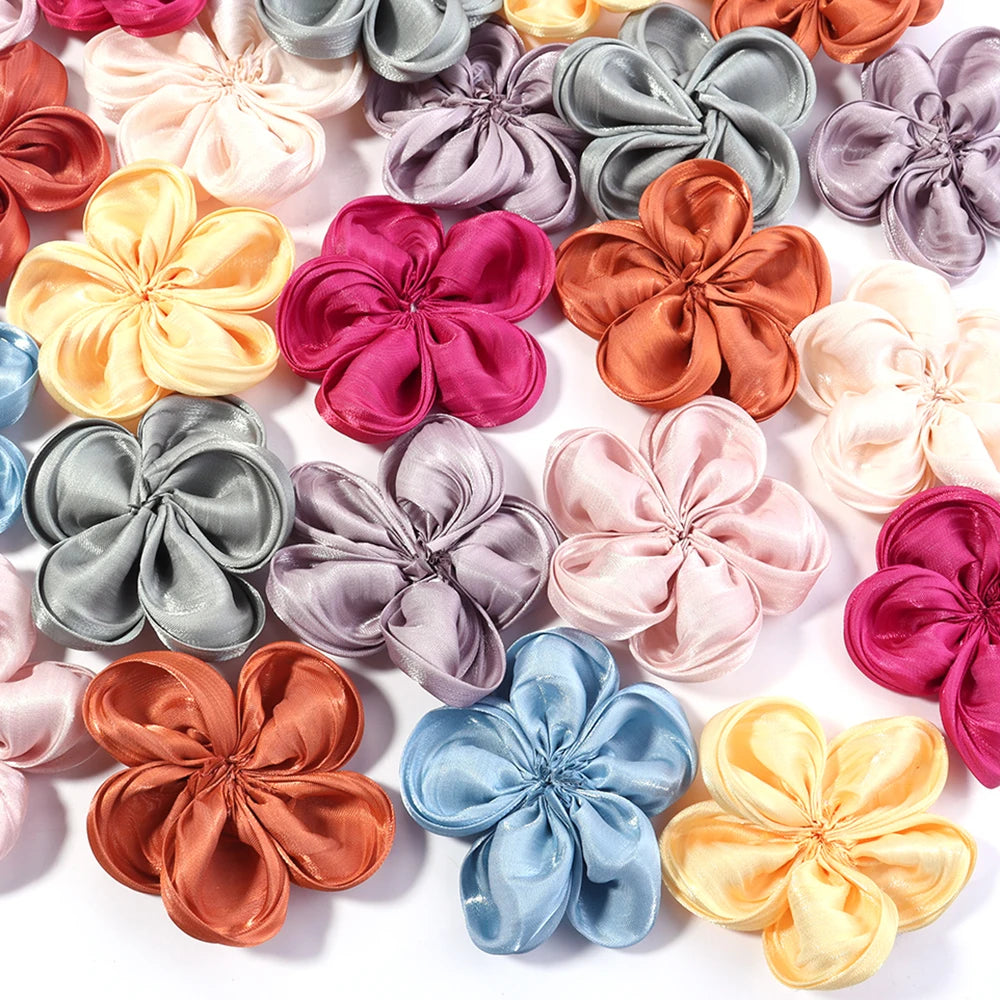 fleurs artificielles tissu satinées rose beige gris orange bleu jaune clips cheveux décoration bricolage