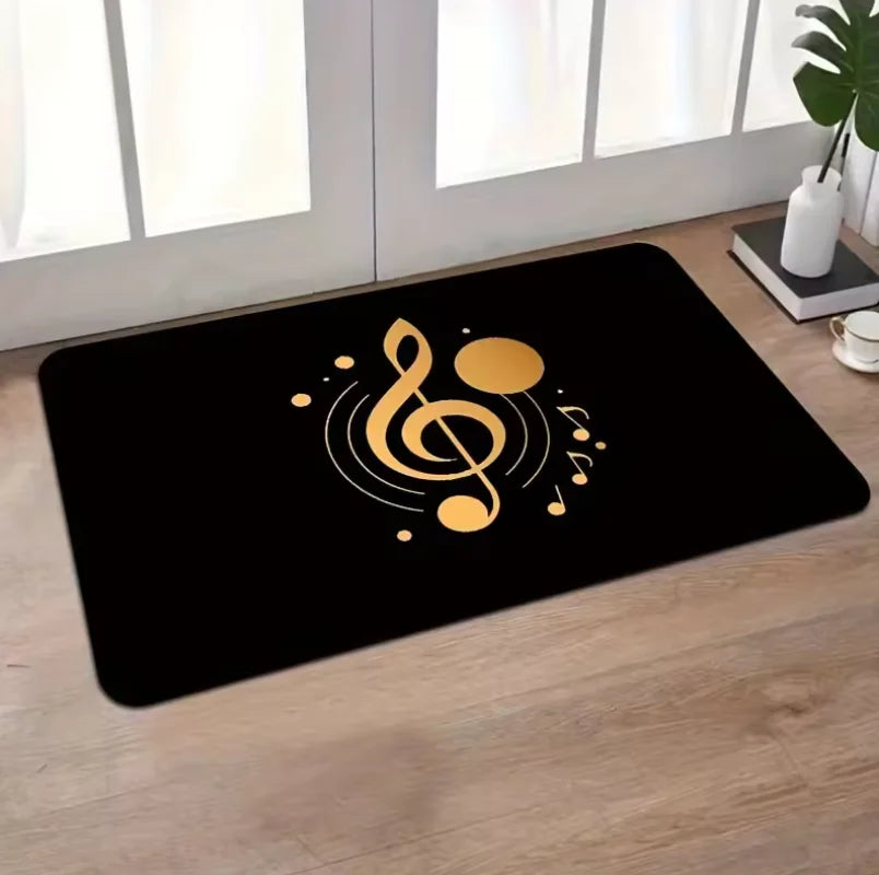 tapis sol noir notes musicales moderne antidérapant résistant décoloration 40x60cm bienvenue doré salon
