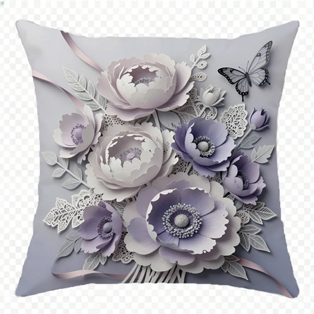 taies d'oreiller violet fleurs papillons moderne polyester 45x45cm zipper closure décoration chambre coucher maison