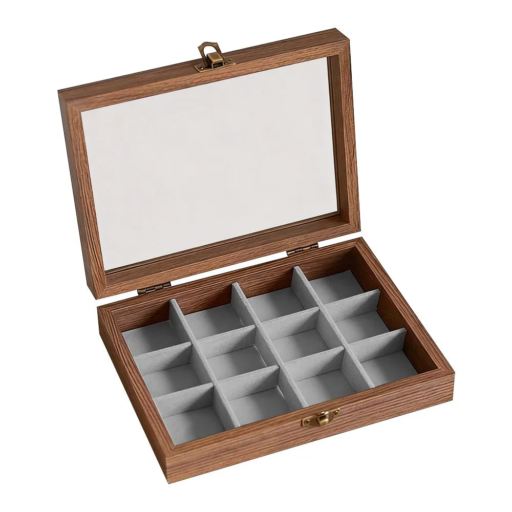 boîte bijoux bois marron compartiments velours transparente cadenas classique moderne