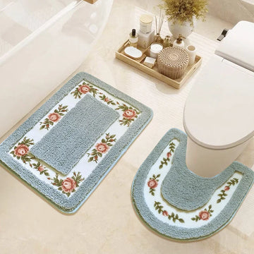 tapis bain fleur rose salle bain doux adhésif anti dérapant classique vert gris