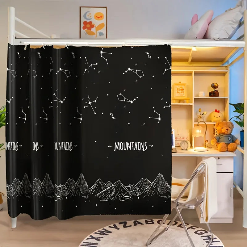 rideau lit enfant motif lune étoile nuit tringle noir blanc opacité totale