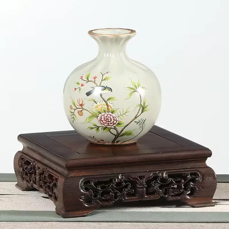 présentation artisanale bois massif support théière vases fleurs statuettes traditionnellements
