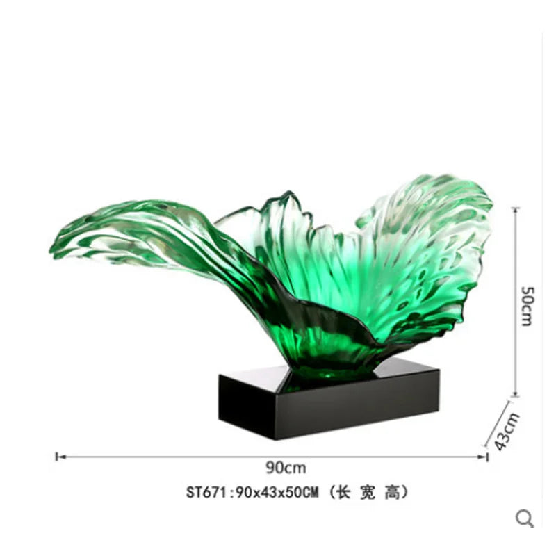sculpture verre feuilles stylisées moderne décoration intérieure base noire contemporaine vert