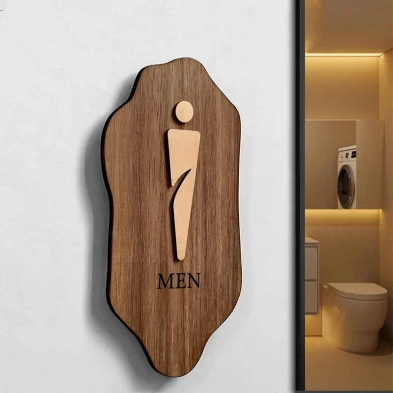 signage toilettes bois moderne panneau wc hommes femmes texte toilet men women 20x10cm