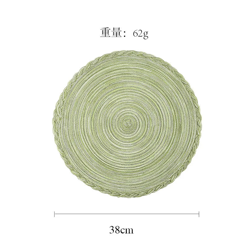 lot sets table ronds coton tressé vert gris beige motif spirale