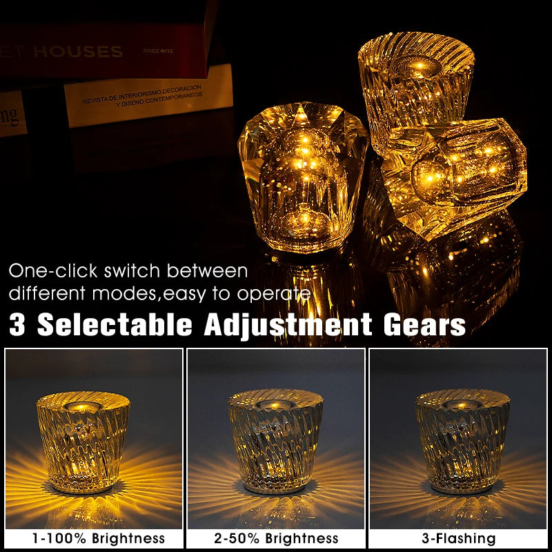 lampe table led cristal transparent moderne rechargeable usb adjustable lumière chambre coucher